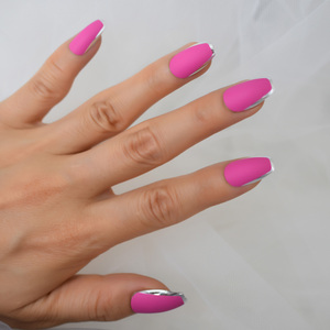 <span class=keywords><strong>Uñas</strong></span> Postizas Medianas Tipo Ataúd con Puntas Francesas Metálicas, <span class=keywords><strong>Uñas</strong></span> Acrílicas <span class=keywords><strong>Mate</strong></span>, <span class=keywords><strong>Uñas</strong></span> Postizas Rosas para Mujer, Otoño, 24 Piezas - Product Image 1