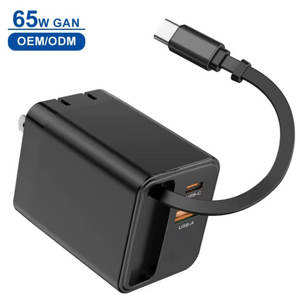 KYT 65W GaN <strong>Multi</strong> Port Retractable <strong>USB</strong>-C Phone Charger Smart Foldable Wall Plug Cable Compatible EU/US Socket OTP Laptop - Product Image 1