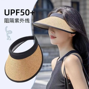Sombrero de paja transpirable con visera ancha de verano UPF50+ con protección solar para mujer, para uso en la playa y al aire libre - Product Image 3