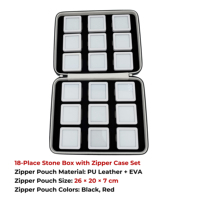Ensemble de boîtes de rangement pour pierres précieuses en gros avec 18 compartiments en plastique et fermeture éclair, support blanc en plastique pour pierres en vrac