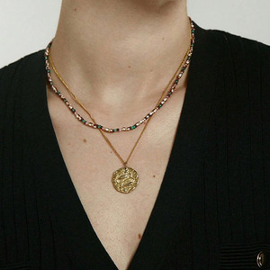 Collier pendentif disque rond en acier inoxydable plaqué or avec cristaux, motif <span class=keywords><strong>constellation</strong></span> étoilée et <span class=keywords><strong>signe</strong></span> du zodiaque NS1472 - Product Image 2