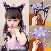 Nouveau perruque et bandeau Kuromi faits main pour enfants, coiffe Sanrio pour filles, couronne pour bébé avec ruban.