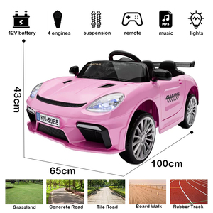 Voiture jouet télécommandée 12V pour enfants avec phares LED, aileron et démarrage progressif - Product Image 2