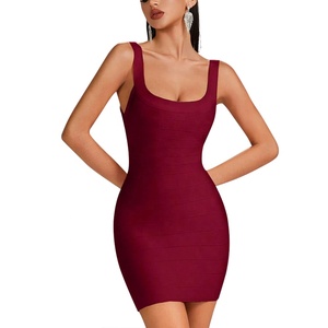 Abito <span class=keywords><strong>Mini</strong></span> Bandage da Donna in 12 Colori, Vendita all'Ingrosso, Nero Bianco Rosa Rosso, Vestito Aderente Casual Elegante per Ospiti di Matrimonio - Product Image 2
