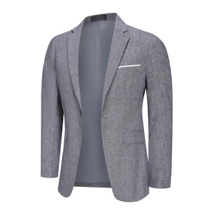 Veste de costume de <span class=keywords><strong>mariage</strong></span> élégante pour <span class=keywords><strong>homme</strong></span>, grise, coupe ajustée, simple boutonnage, col en V, en tissu peigné, <span class=keywords><strong>tenue</strong></span> de travail décontractée de haute qualité - Product Image 6