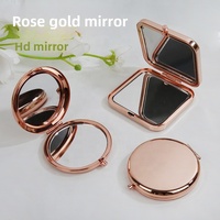 Cermin Lipat Kosmetik Logam Persegi Dua Sisi Warna Rose Gold Hitam Kustom Eksklusif Portabel dengan Ukiran Logo