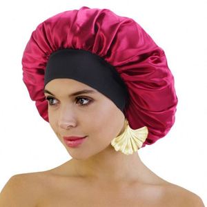 Gorros de satén ajustables con logo personalizado al por mayor para accesorios de cabello, turbantes, gorros de noche, gorros de salón de belleza de banda ancha, ideales para ciclismo, fiestas y playa. - Product Image 1