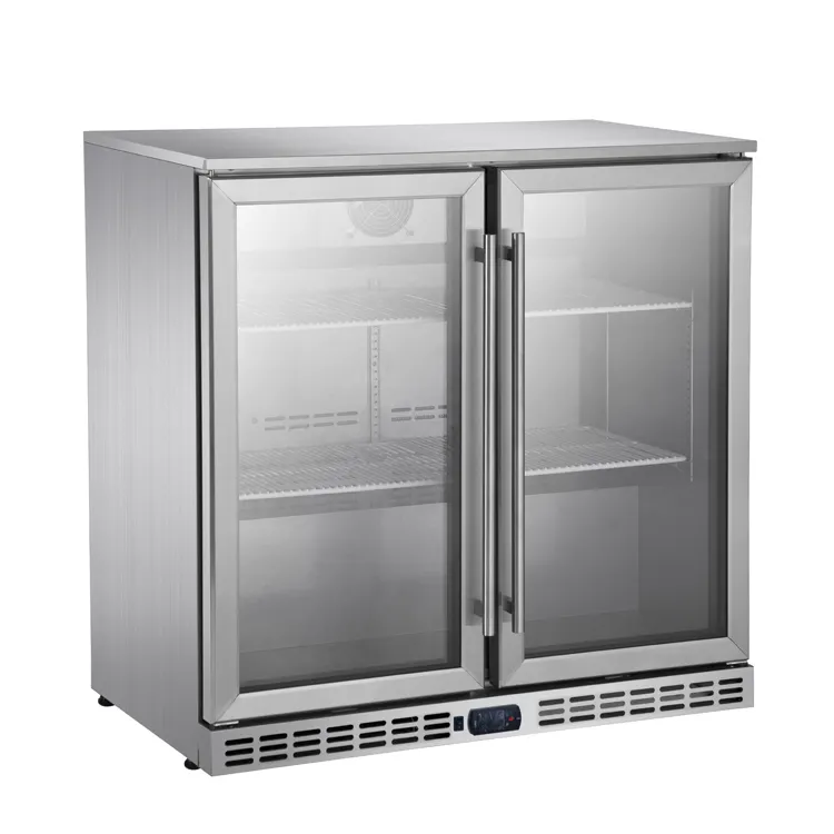 Nevera Mini para Bar de Hotel, refrigerador trasero de 196L, bisagra de cristal, puerta, pantalla integrada para bebidas, cerveza