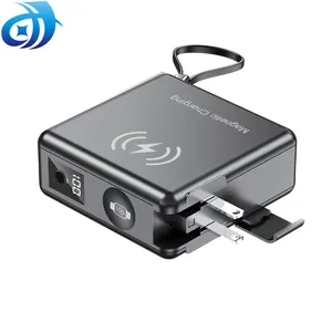 Banco de potência de viagem sem fio 6 em 1 carregador rápido portátil 15000mAh cabos embutidos Display LED bateria externa para airpod