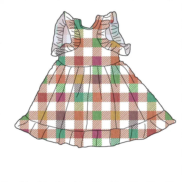 LZ2022 도매 어린이 로리타 그리드 인쇄 아기 프릴 레이서 드레스 아이 의류 민소매 아기 소녀 드레스 여름 드레스