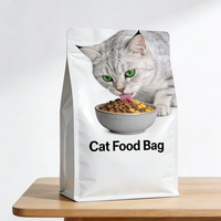 Sac d'emballage plat à fond plat avec fermeture éclair pour aliments pour chiens et chats, café, thé, impression personnalisée en gravure, 500g, 1kg, 2.5kg, blanc