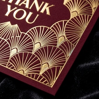 Cartes de remerciement Art Déco Gatsby Or Bourgogne, personnalisables en gros avec logo OEM ODM, luxe, pour événements des années 20, avec insert d'emballage