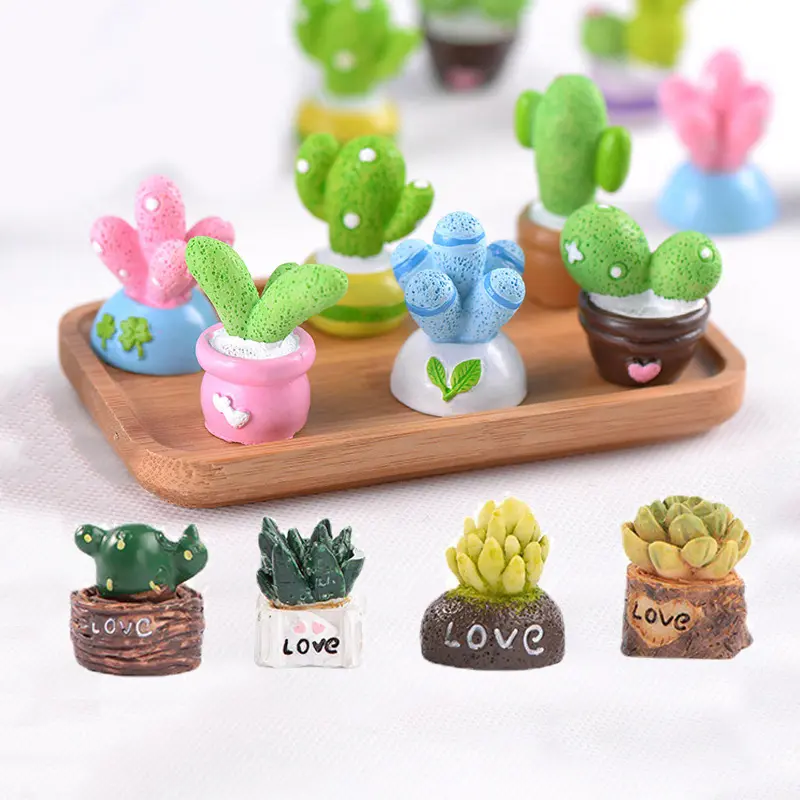 Vendita calda carino piccolo 3d cactus bonsai in miniatura in resina fai da te artigianale casa delle bambole elfo decorazione