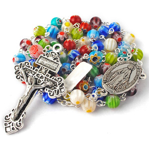 Collar religioso de 8mm para mujer, piedras azuladas multicolor, cuentas de cristal, cadena de plata, Rosario con caja de regalo, venta al por mayor de fábrica - Product Image 5