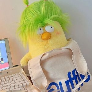 Poulet en peluche mignon aux cheveux verts pointus, jouet doux, oreiller pour enfants, cadeau d'anniversaire unisexe de 8 à 13 ans - Product Image 2