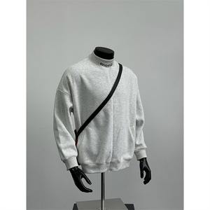 Sweat à capuche gris en laine à motif floral, col montant demi-zippé pour homme, style rétro américain, épais et haut de gamme, automne et hiver - Product Image 5