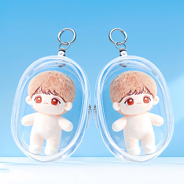 Mini Portable Dustproof Clear Doll Display Bag with Keychain Plush Toy Travel Carry Case Anime Collectible PVC Storage Bag