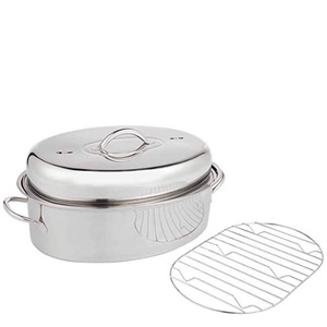 Stainless Steel Roasting <strong>Pan</strong> Oval <strong>Roaster</strong> <strong>Pans</strong> 3 Pieces <strong>Turkey</strong> Baking Tray With Rack &amp; Lid - Product Image 1