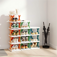 Range-chaussures vertical multi-niveaux en plastique, organisateur de rangement autoportant empilable pour petits placards et espaces étroits