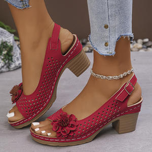 2026 Flower Thick Roman Wedge Open Toe High Heels Summer Winter Evergreen New Style European Fashion Casual <b>Beach</b> Sandals - Product Image 1