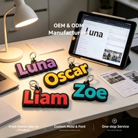 Porte-clés 3D en PVC personnalisé avec nom, lettres en caoutchouc souple, vente en gros, OEM, ODM, directement de l'usine, certifié BSCI