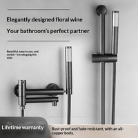 Robinet de douche en cuivre gris anthracite pour salle de bain, maison, hôtel, appartement, avec douchette à main, tuyau de douche et mitigeur monocommande, design moderne et minimaliste
