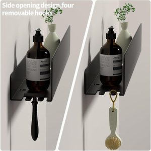 Nouvelle conception d'étagère murale pour shampoing, support en acier inoxydable, organisateur de salle de bain, étagère de douche avec 4 crochets amovibles - Product Image 2