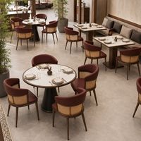 Ensemble table et chaises rétro pour café et pâtisserie, plateaux en marbre, cadres multifonctionnels en acier inoxydable, restaurants commerciaux