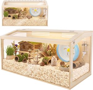 Maison pour hamster en <span class=keywords><strong>bois</strong></span> naturel de haute densité de qualité supérieure avec panneau acrylique transparent, enclos spacieux pour petits animaux, cage, habitat - Product Image 1