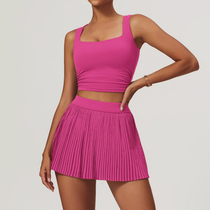 Completo da Tennis da Donna <span class=keywords><strong>con</strong></span> Logo Personalizzato, Top Sportivo <span class=keywords><strong>con</strong></span> Reggiseno, Gonna a Pieghe <span class=keywords><strong>con</strong></span> <span class=keywords><strong>Tasche</strong></span> Nascoste e Pantaloncini per Pickleball e Golf - Product Image 5