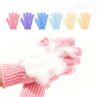 Prix Usine Gros Gant de Bain Exfoliant Double Texture pour Femmes et Hommes, Boucle de Suspension, 5 Doigts, en Nylon Rose