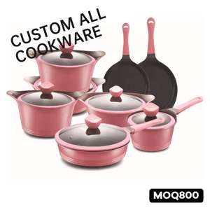 14 шт. Классическая Корейская модель, набор посуды из литого алюминия, Экологически чистая керамика, покрытая силиконовой стеклянной крышкой - Product Image 4