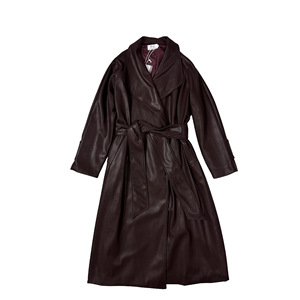 Manteau <span class=keywords><strong>trench</strong></span> en cuir PU de style français pour femme, printemps-automne 20256, col large, <span class=keywords><strong>ceinture</strong></span>, mi-longueur, au-dessus du genou, élégant - Product Image 5