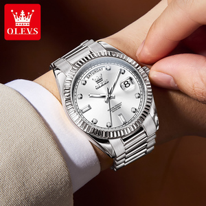 OLEVS 6736 Oem <span class=keywords><strong>Montre</strong></span> mécanique pour homme en acier inoxydable avec logo personnalisé étanche diamant automatique de luxe avec calendrier - Product Image 4