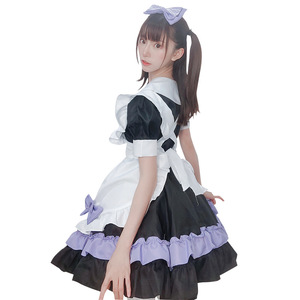 Vestido de sirvienta morado estilo japonés para mujer, disfraz de anime Lolita, falda, delantal, lazo, diadema con orejas de gato - Product Image 4