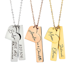 Collana con Barra in Acciaio Inossidabile Oro Rosa Personalizzata, Ciondolo Geometrico con Nomi Incisi, Certificato IGI, Trendy per Donne, Anniversario - Product Image 3