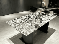 Table à manger rectangulaire moderne en quartzite bleu montagne naturel de luxe, table à manger en marbre de luxe pour villa, maison, hôtel
