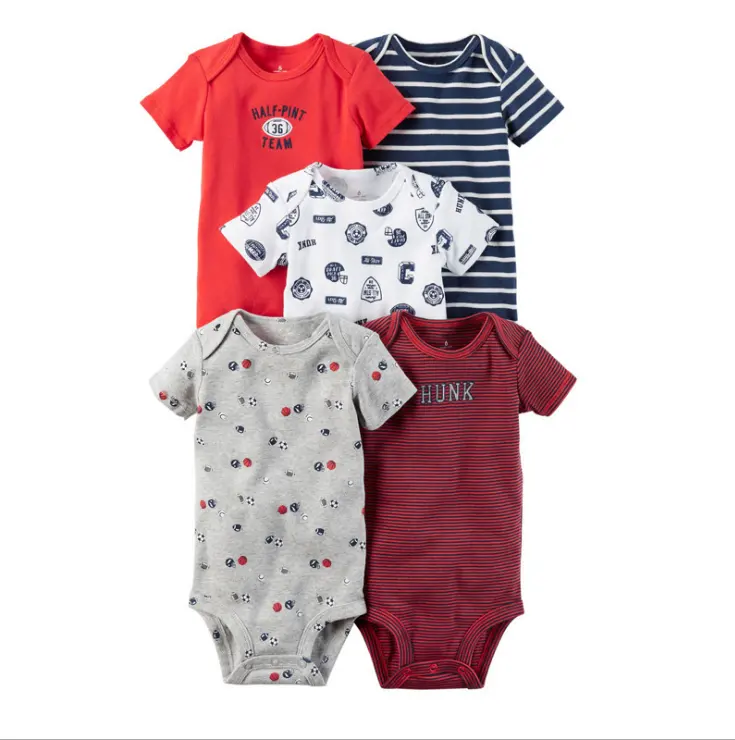 Summer Short-Sleeve Cotton 5Pieces Baby Bodysuit Newborn Baby Clothes Toddler Clothing Set