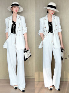 Traje de Tweed informal para novio blanco de un solo pecho con decoración de botones patrón sólido tejido - Product Image 4