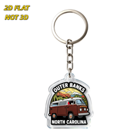 Porte-clés en acrylique Outer Banks NC, breloque rétro avec scène de van et de montagne pour clés ou sacs, accessoire souvenir de voyage durable double face