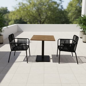 Ensemble de table en teck moderne pour l'extérieur et de chaises en aluminium avec cordes pour restaurant, café, hôtel, salle à manger, bar ou hôpital - Product Image 3