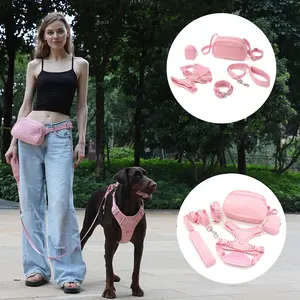 Summer season items custom dog harness set fashion corduroy luxury dog collar harness leash cozy baby pink walking bag for dogs