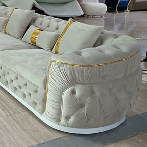 أريكة تشيسترفيلد عصرية فاخرة من قماش المخمل مع أزرار مزخرفة على شكل حرف L، أريكة زاوية لغرفة المعيشة، طقم أثاث قطاعي - Product Image 4