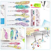 Marque-page de peinture diamantée Marque-page d'art diamanté en forme de plume Point de croix Kit de broderie diamantée pour adultes, artisanat d'art fait main
