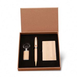 Graduation Gifts Custom Logo Corporate Wooden Bamboo Items Card Holder Pen Key Chain Promotion Business Gift Set - Product Image 1