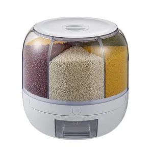 Cozinha Armazenamento Container Box Rotating Dry Food Rice Dispenser 6-grid Rotary Grain Buckets Arroz Container Armazenamento com Tampa PC