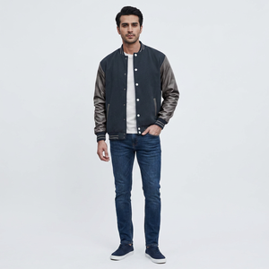 Custom Men's Lightweight Reversible Quick Dry Breathable Genuine <b>Leather</b> Stand <b>Winter</b> Varsity <b>Jackets</b> Front Logo Custom Colors - Product Image 1