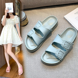 Women's Summer New Adjust 2 Strap for Slippers Sandals Buckle Korean Style Wide <b>Slide</b> Soft Bottom Anti-Slippery Cushioning - Product Image 2