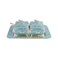Ensemble bonbonnière et sucrier en alliage plaqué argent motif papillon avec plateau, idéal pour mariage, dîner, cadeau ou décoration intérieure