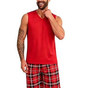 Men's Red Crew Neck Sleeveless Tank Top Floral Knitted Polyester/Cotton Breathable Vintage 200g Casual Summer Wear - Product Image 2